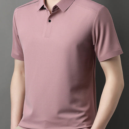 Men's Summer Cool Solid Color Lapel Short Sleeve Top
