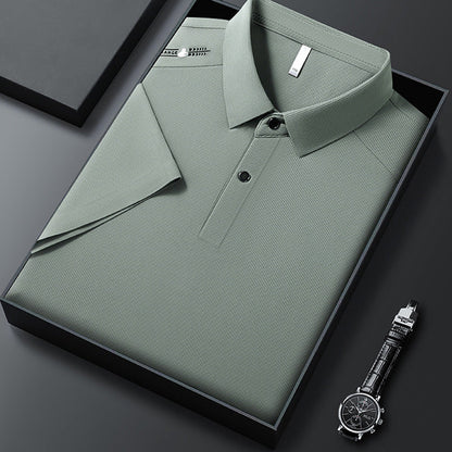 Men's Summer Cool Solid Color Lapel Short Sleeve Top