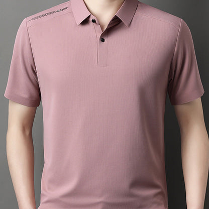 Men's Summer Cool Solid Color Lapel Short Sleeve Top