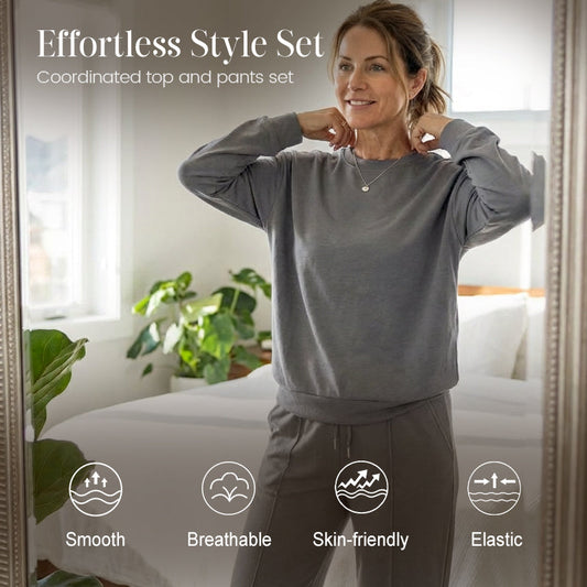 Women's Long Sleeve Top & Wide-Leg Pants 2-Piece Set