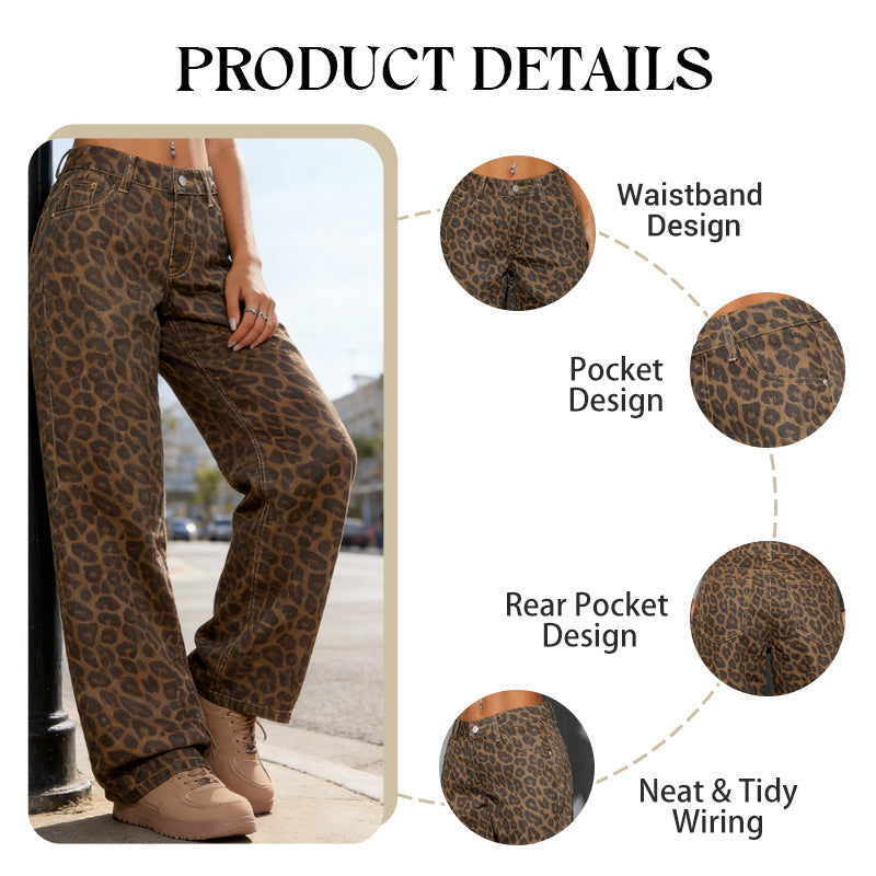 Women's Leopard Print High-Waist Wide-Leg Jeans