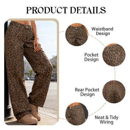 Women's Leopard Print High-Waist Wide-Leg Jeans