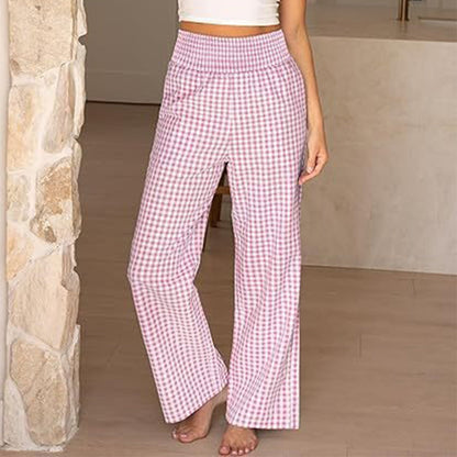 ⏳LAST DAY SALE 50% OFF!🎁Striped Gingham Wide Leg Pants High Waisted With Pockets