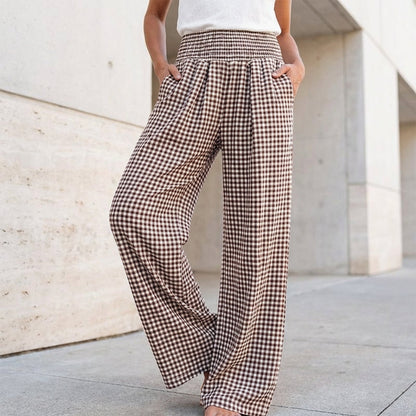 ⏳LAST DAY SALE 50% OFF!🎁Striped Gingham Wide Leg Pants High Waisted With Pockets