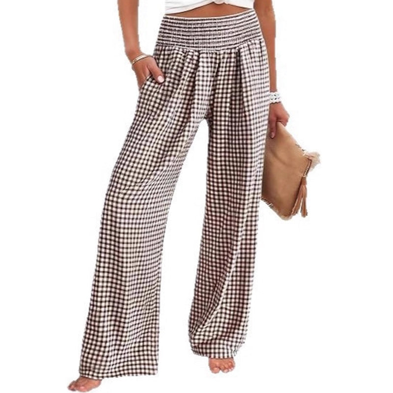 ⏳LAST DAY SALE 50% OFF!🎁Striped Gingham Wide Leg Pants High Waisted With Pockets