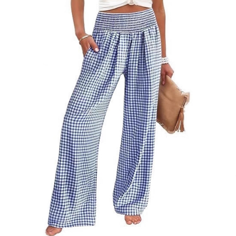 ⏳LAST DAY SALE 50% OFF!🎁Striped Gingham Wide Leg Pants High Waisted With Pockets