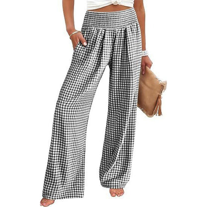 ⏳LAST DAY SALE 50% OFF!🎁Striped Gingham Wide Leg Pants High Waisted With Pockets