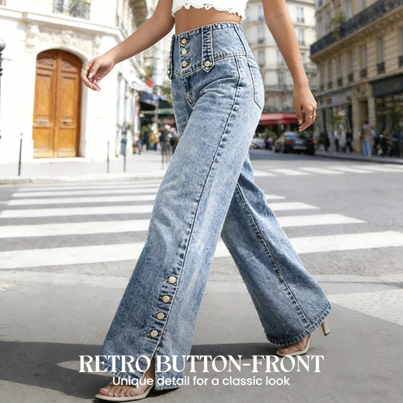 💐50% OFF ! Wide-Leg High-Waist Jeans – Trendy Side Slits & Effortless Style 👖✨【Flash Sale】